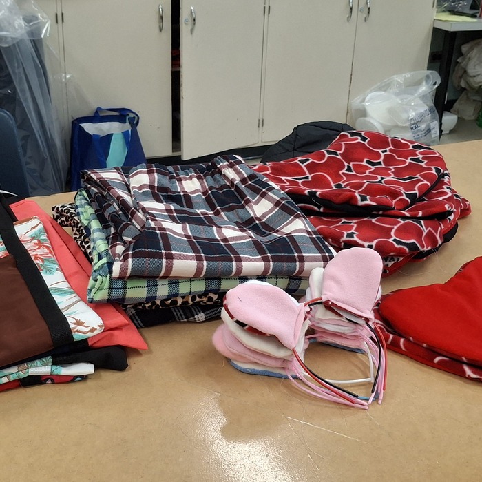 All of this, sewn by kids for kids.  Thank you Louis Riel School Division Students
